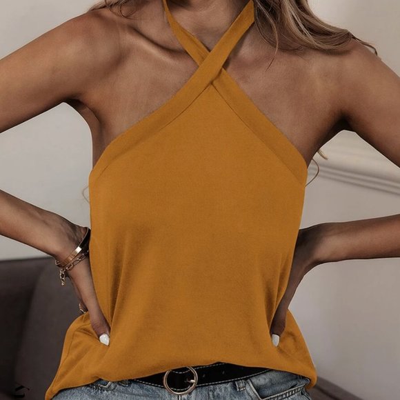 Yellow Backless Halter Top - Picture 1 of 6